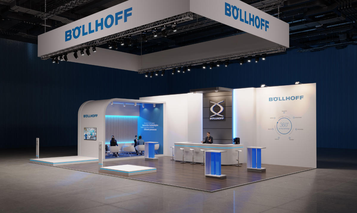 Digitaler Showroom für Böllhoff. Es werden Verkaufsgespräche und Produktpräsentationen virtuell abgehalten.